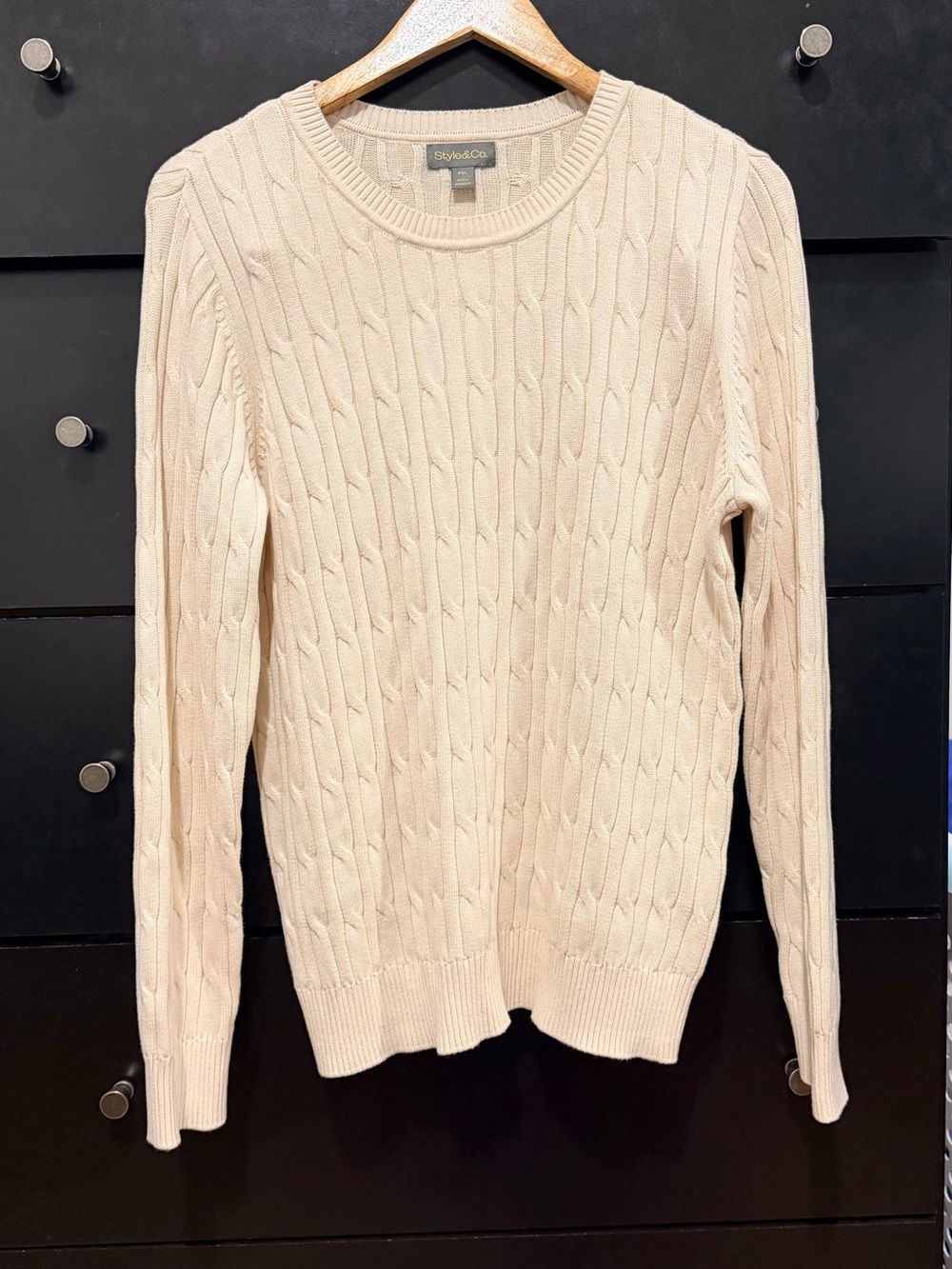 Style & Co. Women's Cable Knit Crewneck Sweater in Cream